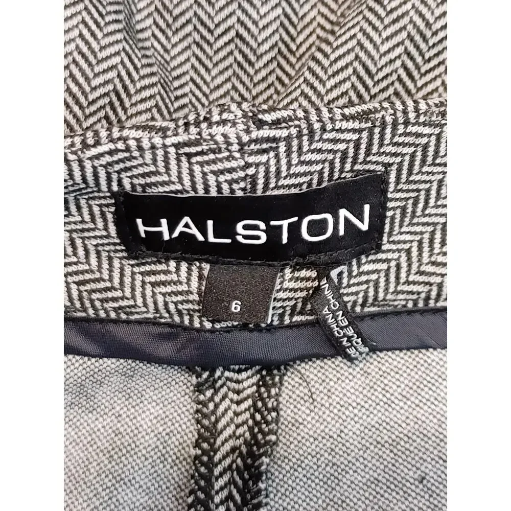 Halston Dress Pants Herringbone Black White Career Rayon Blend Womens Size 6